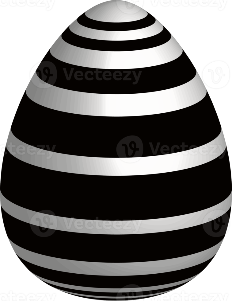 Monochrome Easter egg with striped pattern. Realistic celebration symbol png