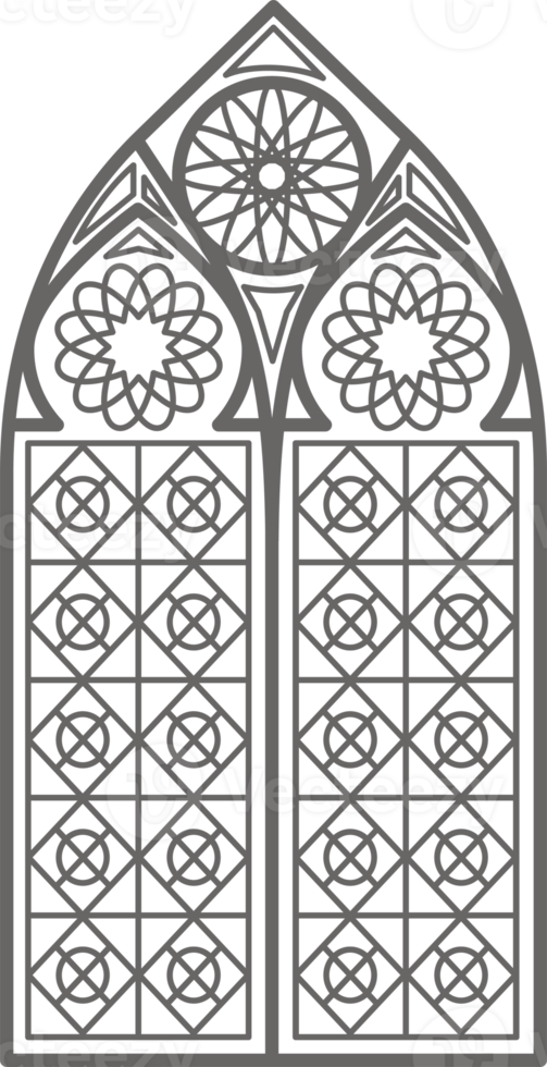 Gothic window outline illustration. Silhouette of vintage stained glass church frame. Element of traditional European architecture png