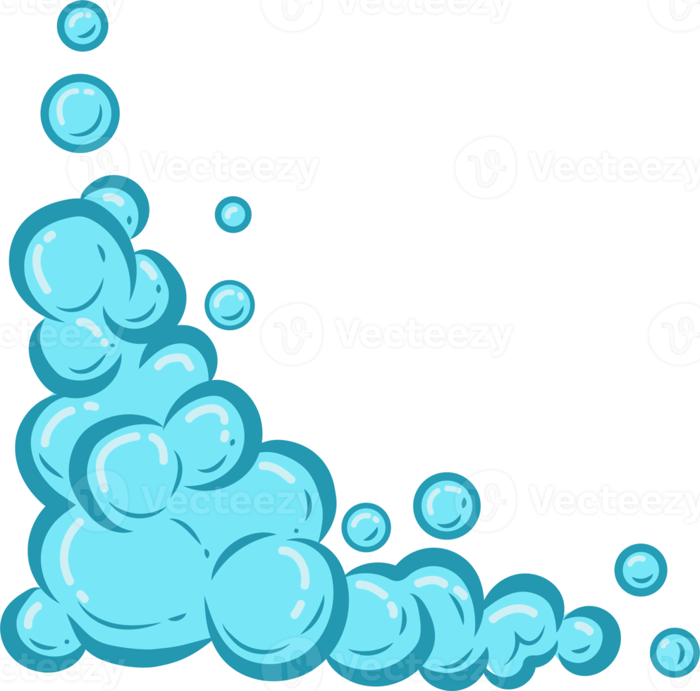 tecknad serie tvål skum med bubblor. ljus blå såplödder av bad, schampo, rakning, mousse. moln png