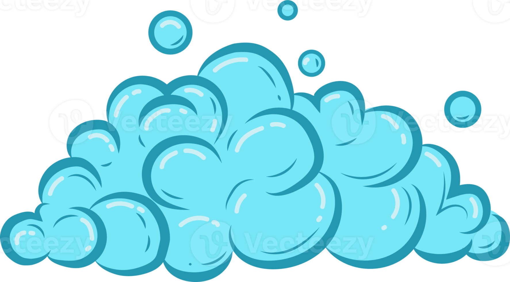 Cartoon soap foam with bubbles. Light blue suds of bath, shampoo, shaving, mousse. Cloud png