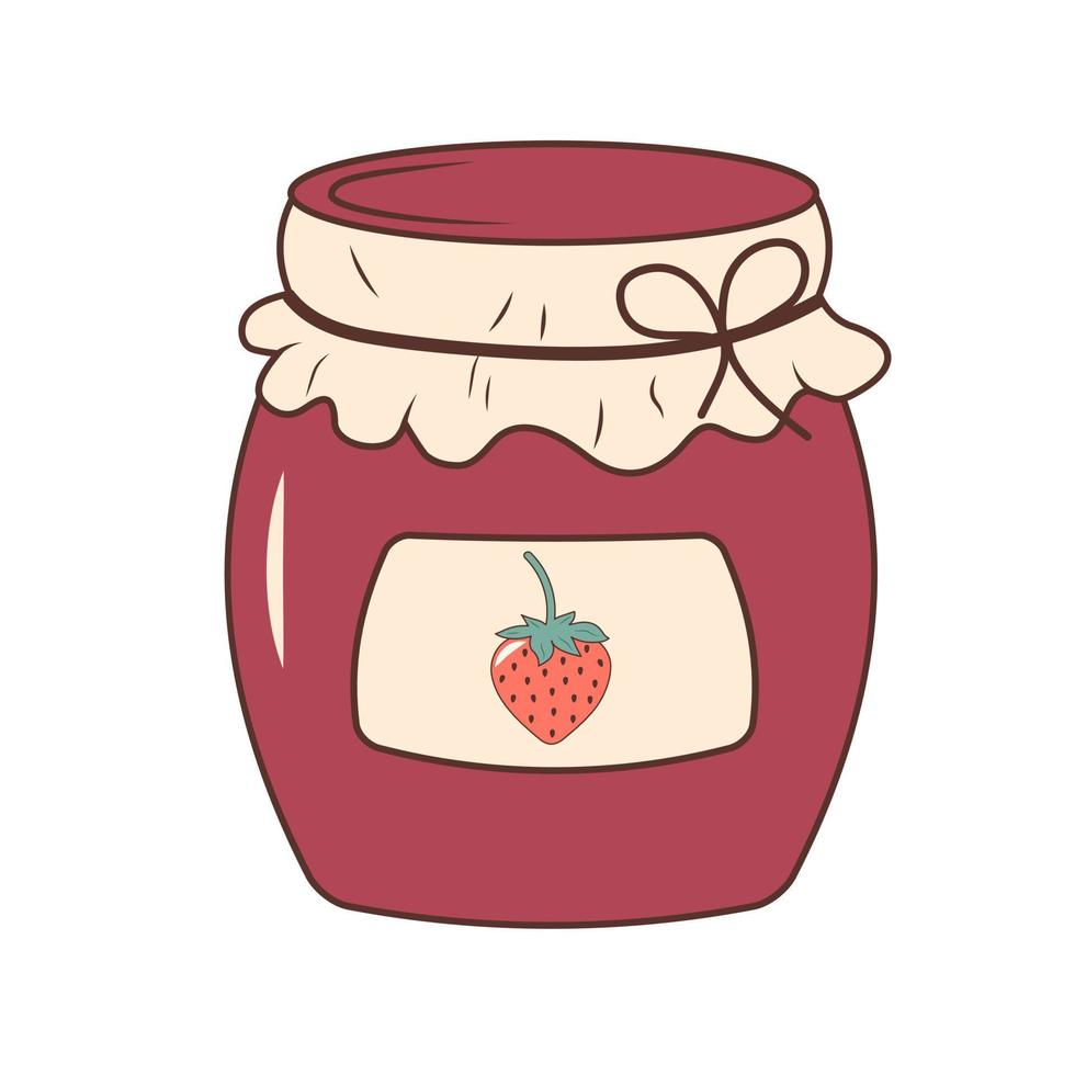 Strawberry Jam in hand drawn doodle style. Sweet homemade preserve in a jar. vector