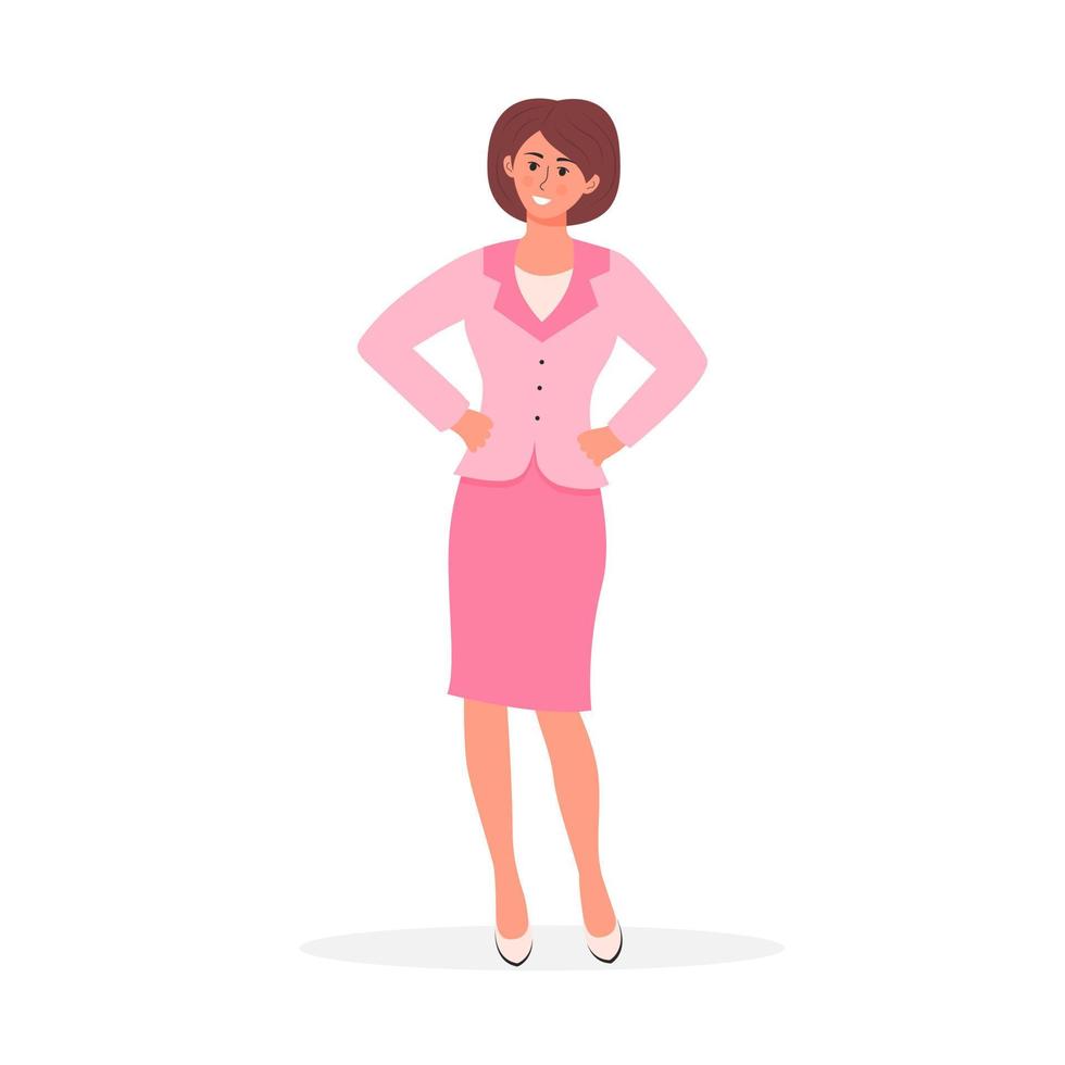 Businesswoman isolated on white background. Office woman in a business suit. Cartoon character. vector