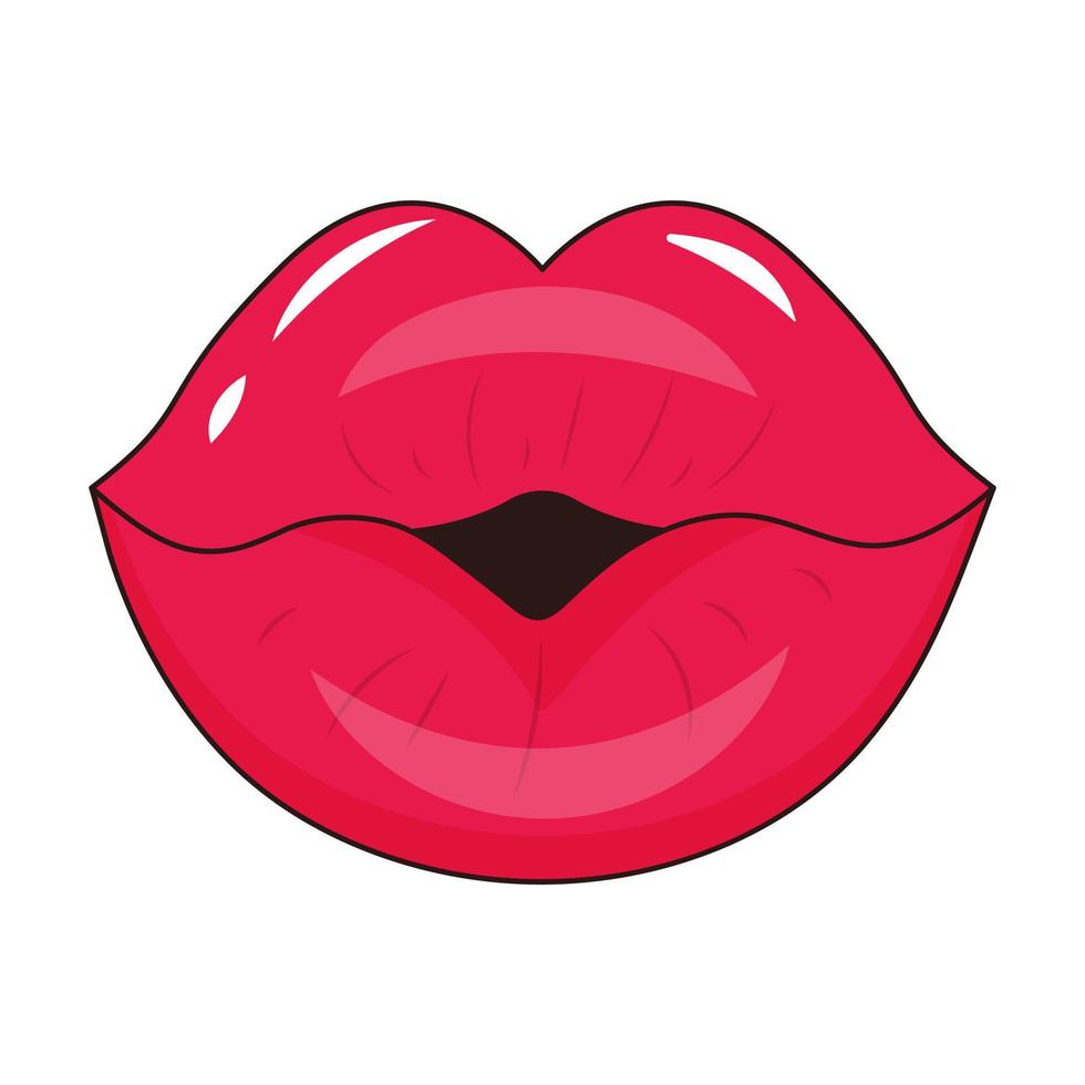 wet lips in pop art style. Woman's half-open mouth. vector