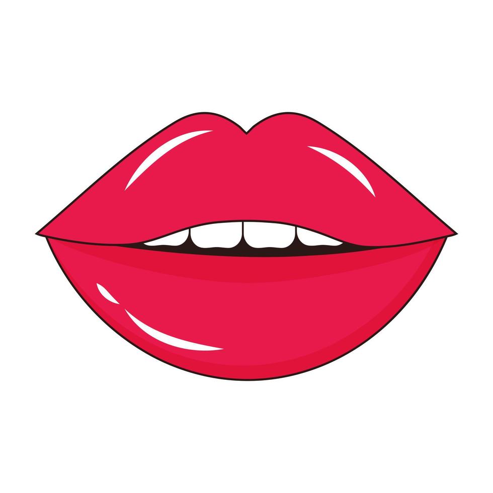 lips with teeth in pop art style. Women's half-open mouth. vector