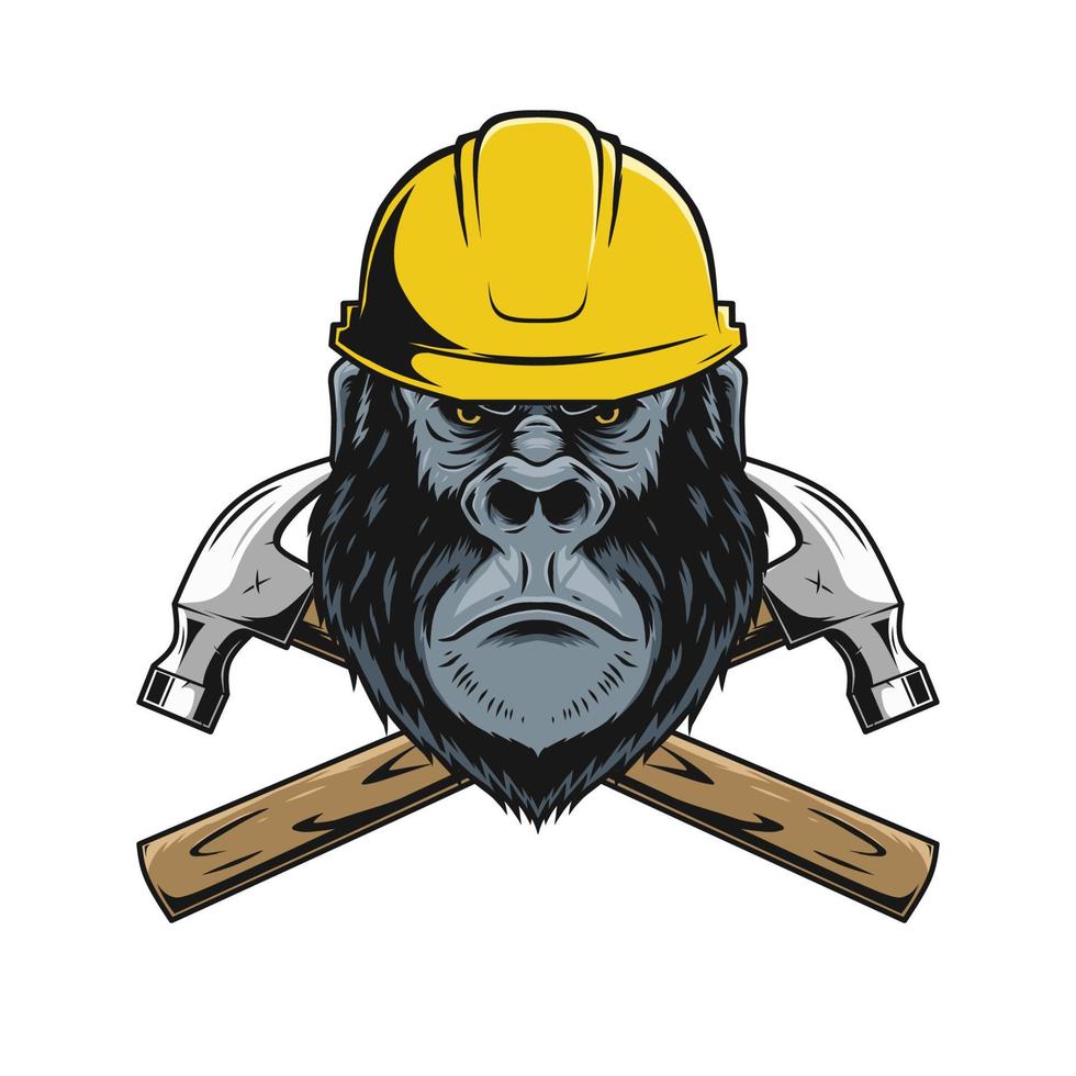 gorilla head logo for construction vector