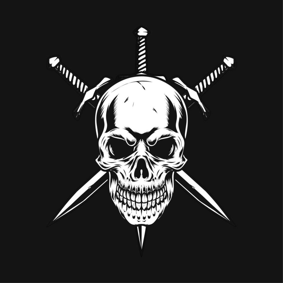 skull and sword drawing artwork vector