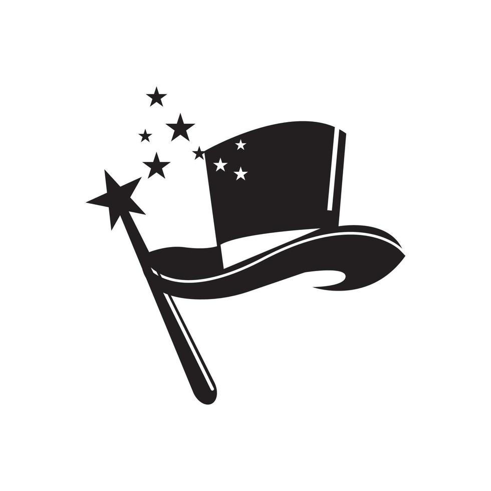 Magic hat and wand icon,logo illustration design vector
