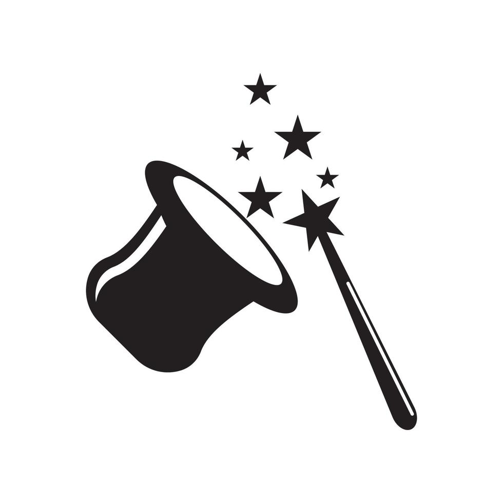 Magic hat and wand icon,logo illustration design vector