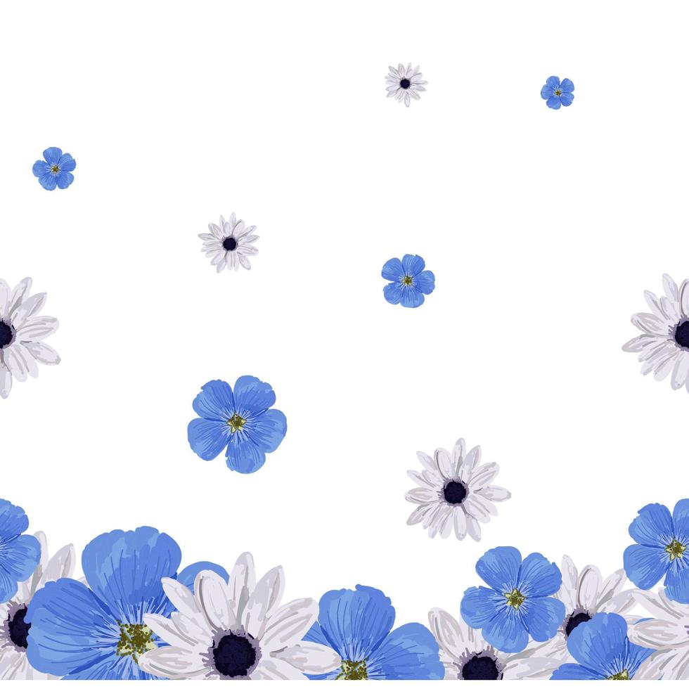 floral sin costura vector borde. repitiendo modelo. pie de página azul flores primavera marco