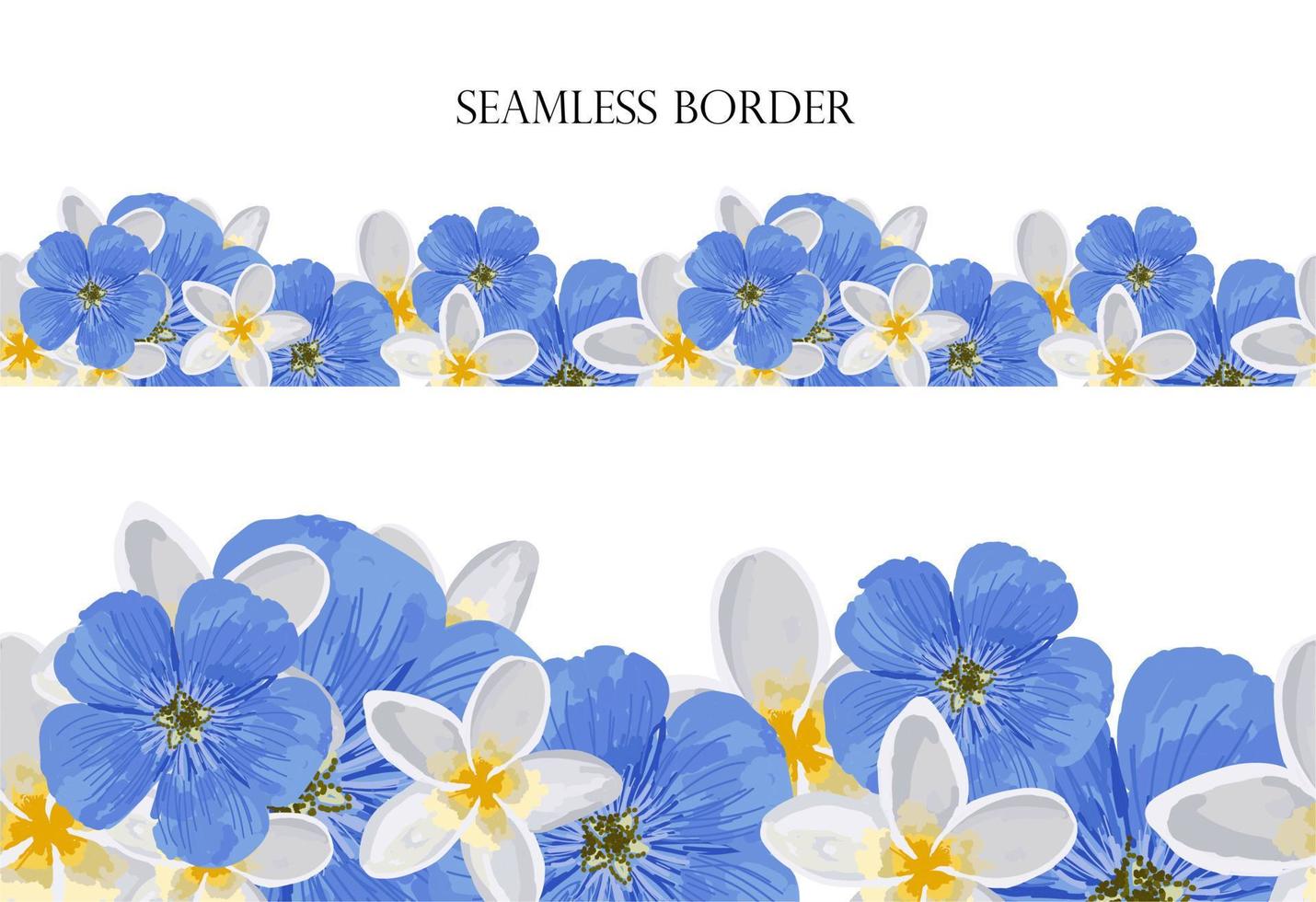 Seamless floral border with blue flowers. Fashionable pattern on a white background. Design element for cards, invitations, weddings, greetings. Ornament for fabric design.. vector