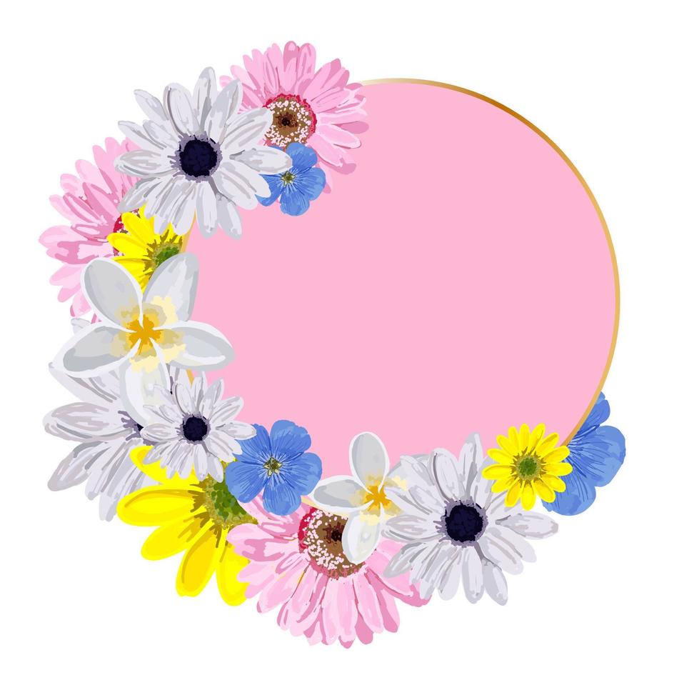 Vector round background for lettering. Pink pattern with flowers. Design for advertising or promotions, sales. Spring flowers.