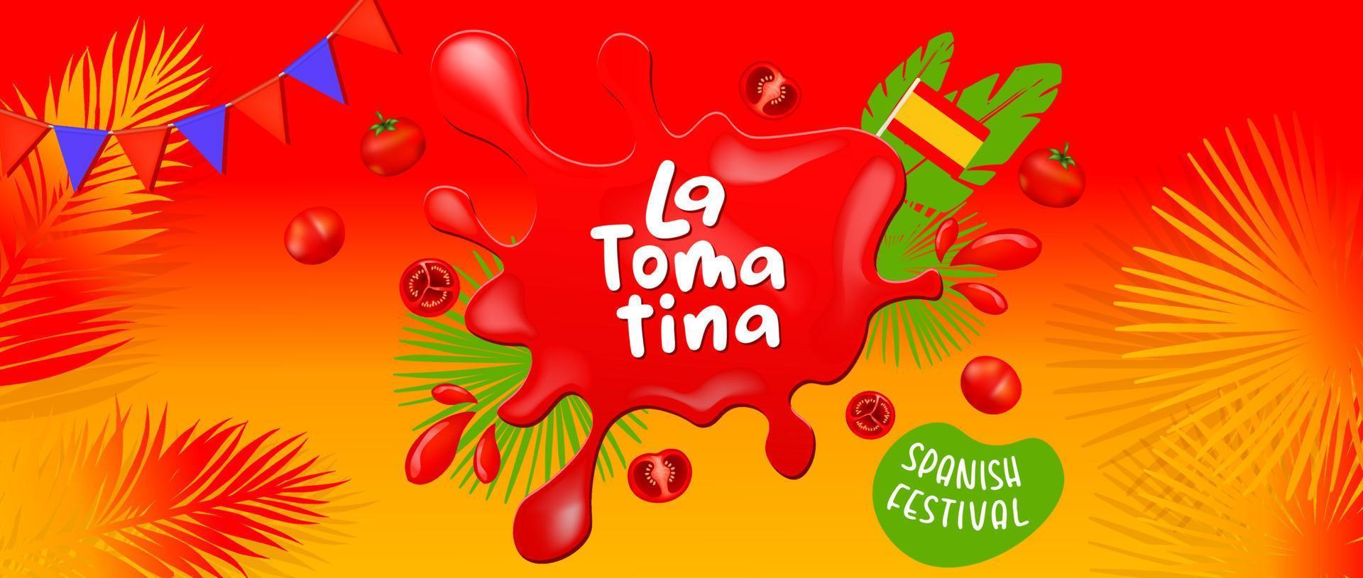 la tomatina festival bandera. la tomatina en España. tomate luchar. tomate batalla vector