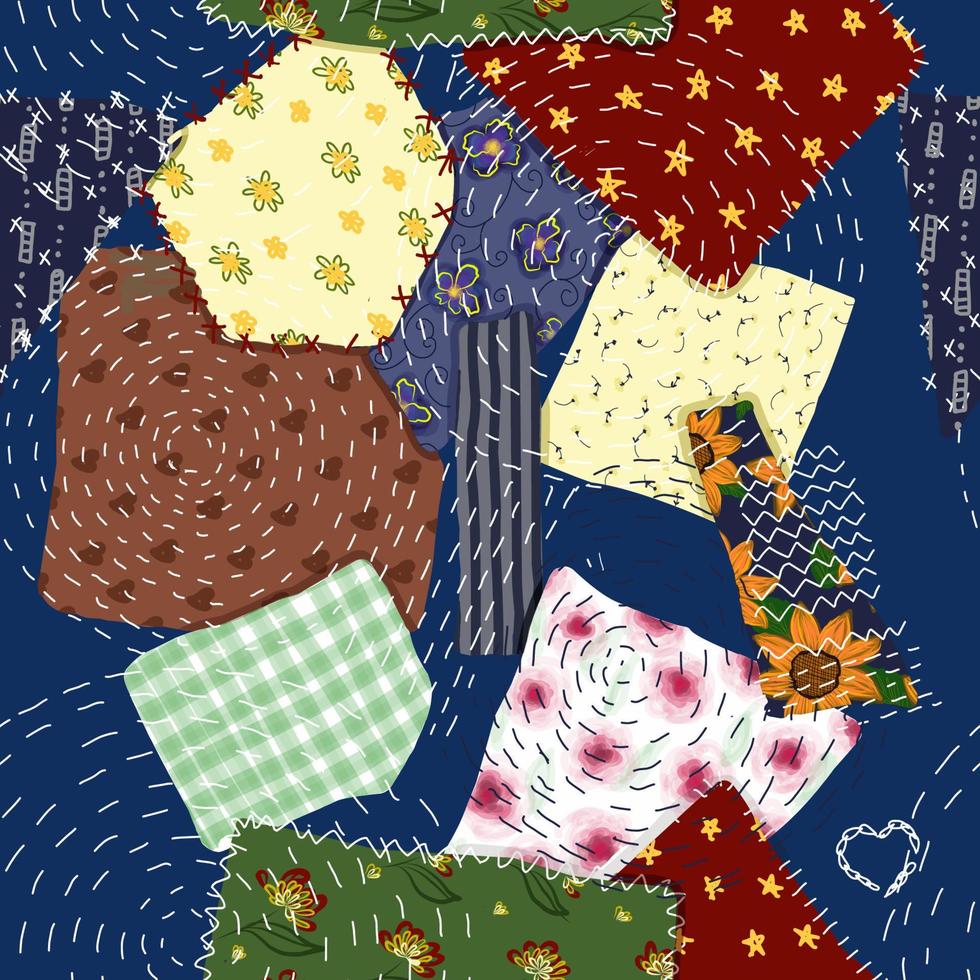 patchwork seamless pattern. trendy kiatsugi print for textile.pieces of fabric sewn vector