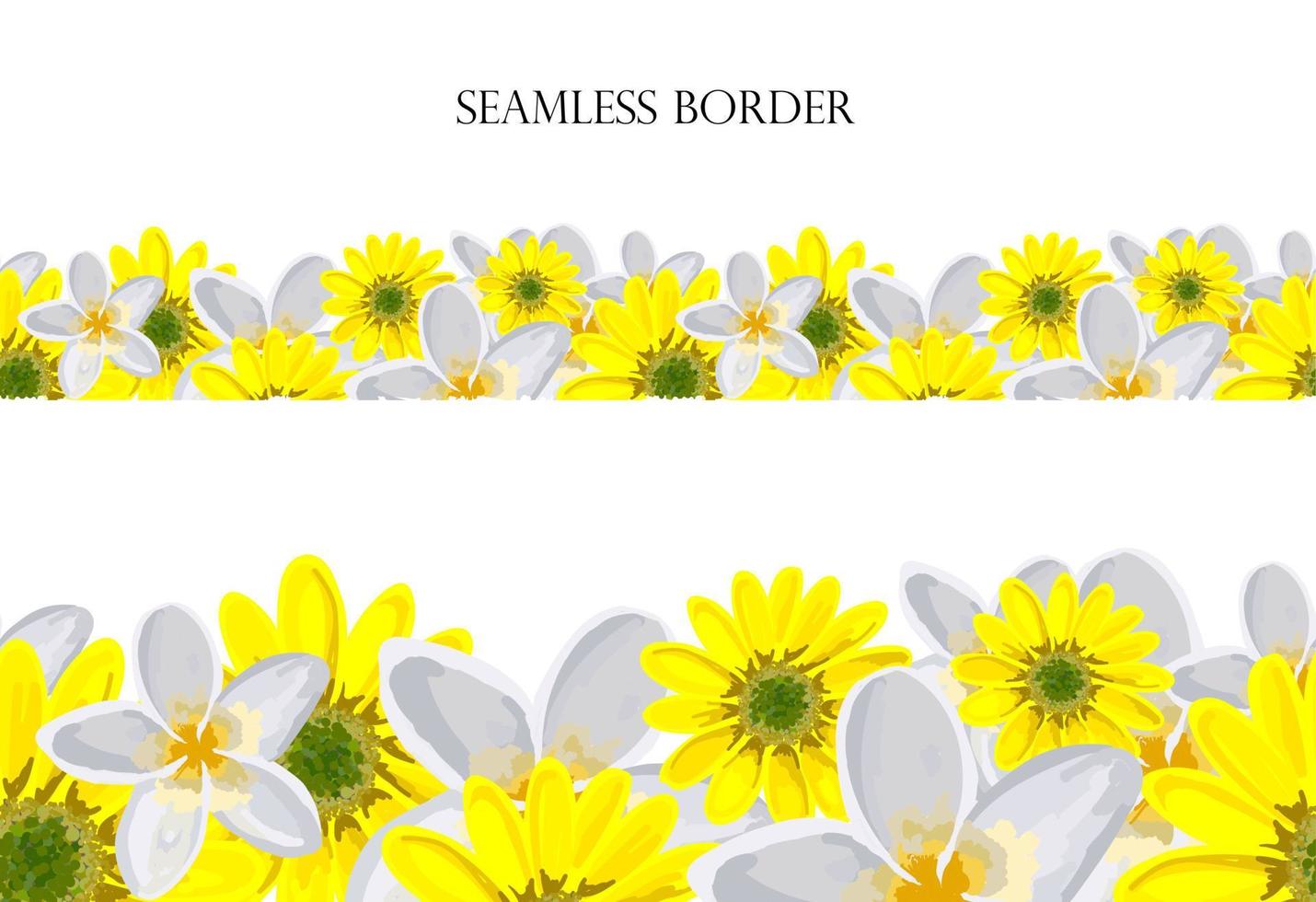 Floral seamless vector border. repeating pattern. Footer yellow flowers. spring frame