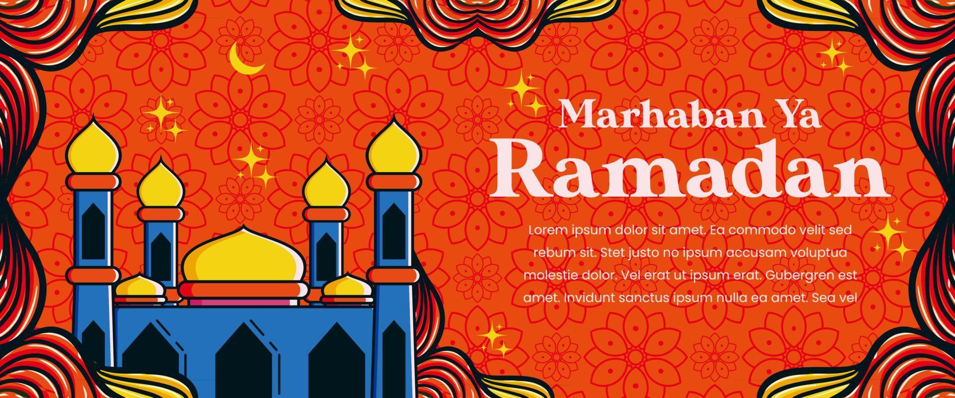 vector illustration of modern banner background with Islamic theme to celebrate the month of Ramadan.with mosque illustration