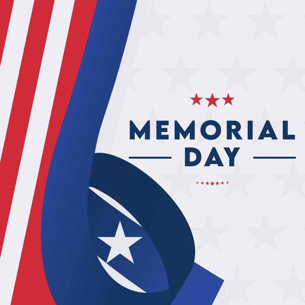 memorial day social media greeting with star decoration and ribbon with american theme vector