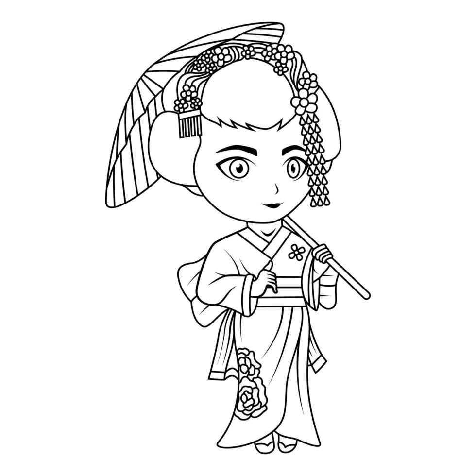 Geisha chibi mascot logo line art vector