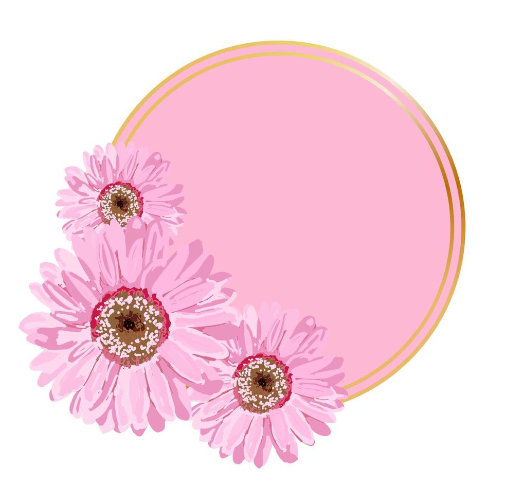 Vector round background for lettering. Pink pattern with flowers. Design for advertising or promotions, sales. Spring flowers. Vector illustration isolated on a white background..