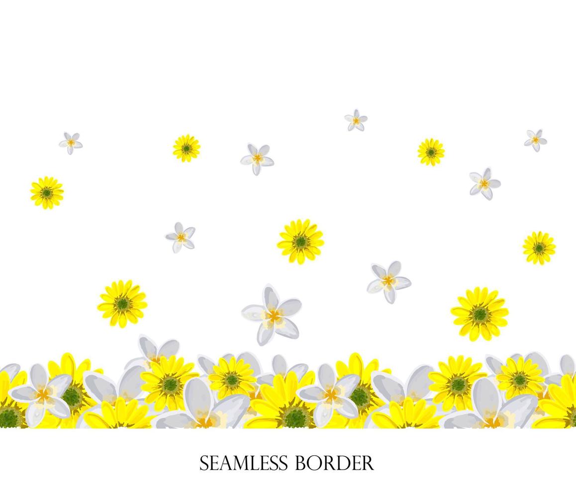 Floral seamless vector border. repeating pattern. Footer yellow flowers. spring frame