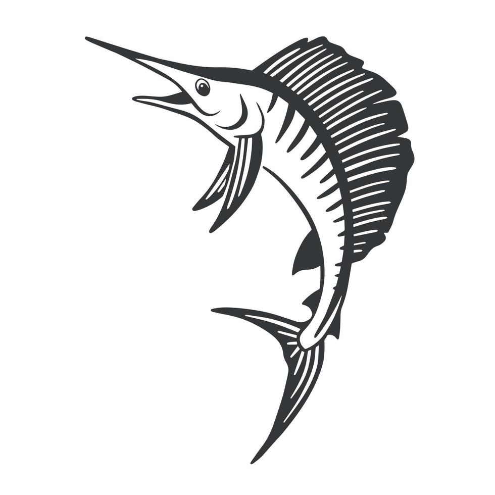 Hand Drawn Marlin fish jump. Design elements for logo, label, emblem, sign, brand mark. Vector illustration.