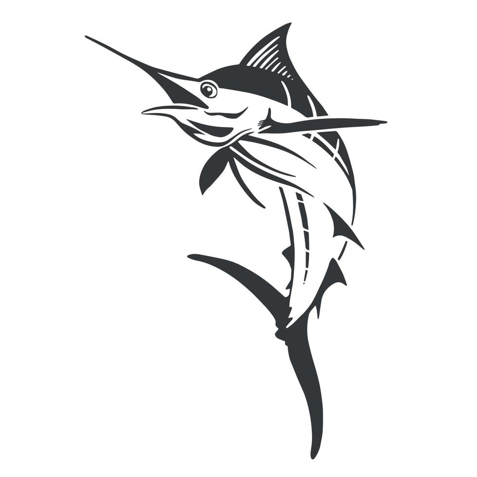 Hand Drawn Marlin fish jump. Design elements for logo, label, emblem, sign, brand mark. Vector illustration.