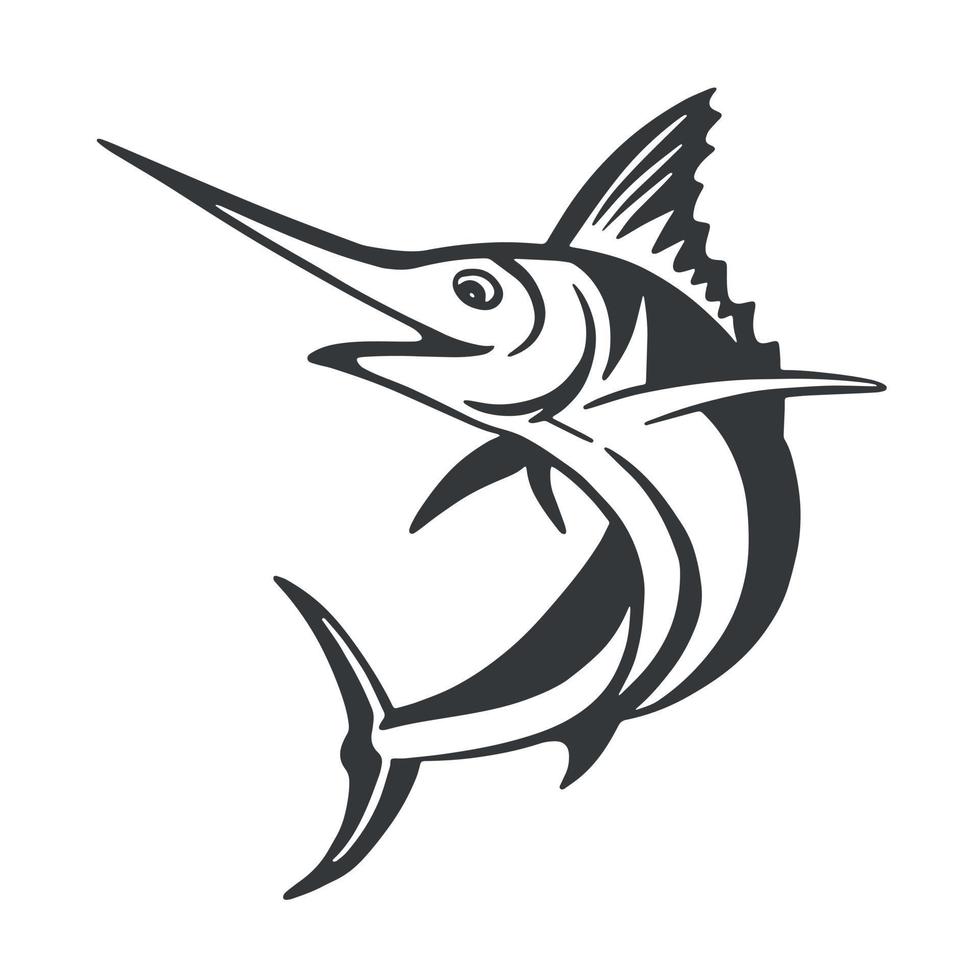 Hand Drawn Marlin fish jump. Design elements for logo, label, emblem, sign, brand mark. Vector illustration.