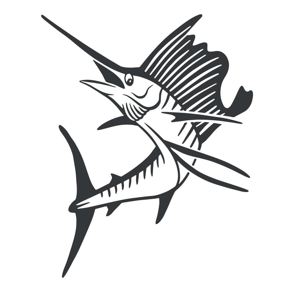Hand Drawn Marlin fish jump. Design elements for logo, label, emblem, sign, brand mark. Vector illustration.