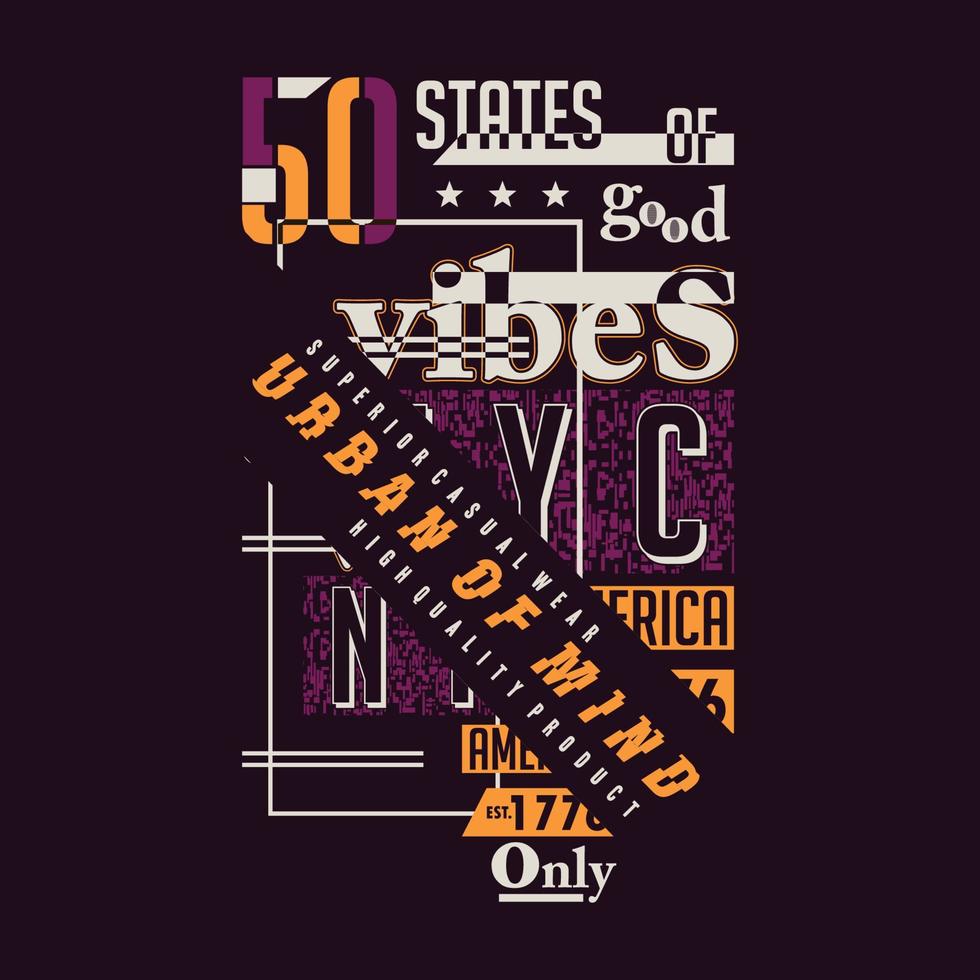 50 estado de America, bueno vibraciones solamente texto marco gráfico tipografía t camisa vector