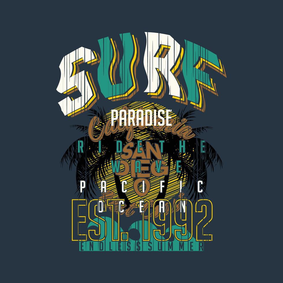 surf paradise graphic on bech theme silhouette plam tree vector