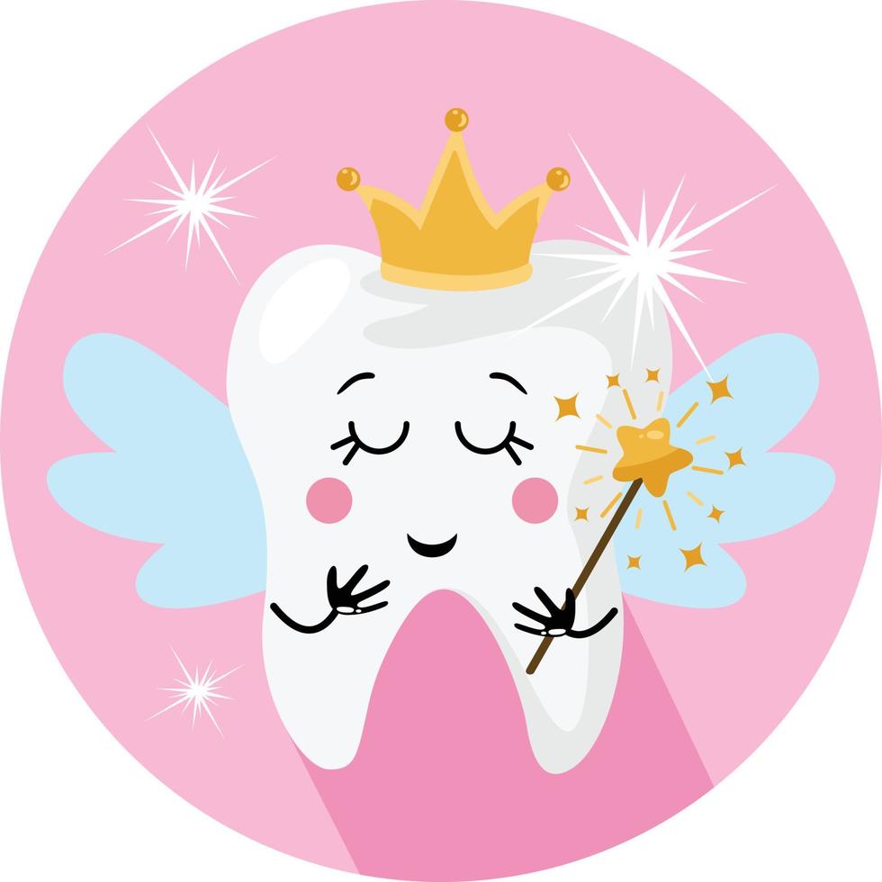 Funny tooth fairy in a crown with wings vector