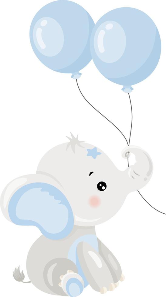 Cute baby blue elephant holding a balloon vector