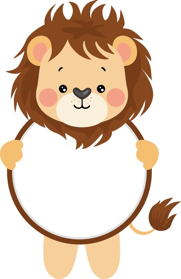 Cute lion with circle blank sign vector