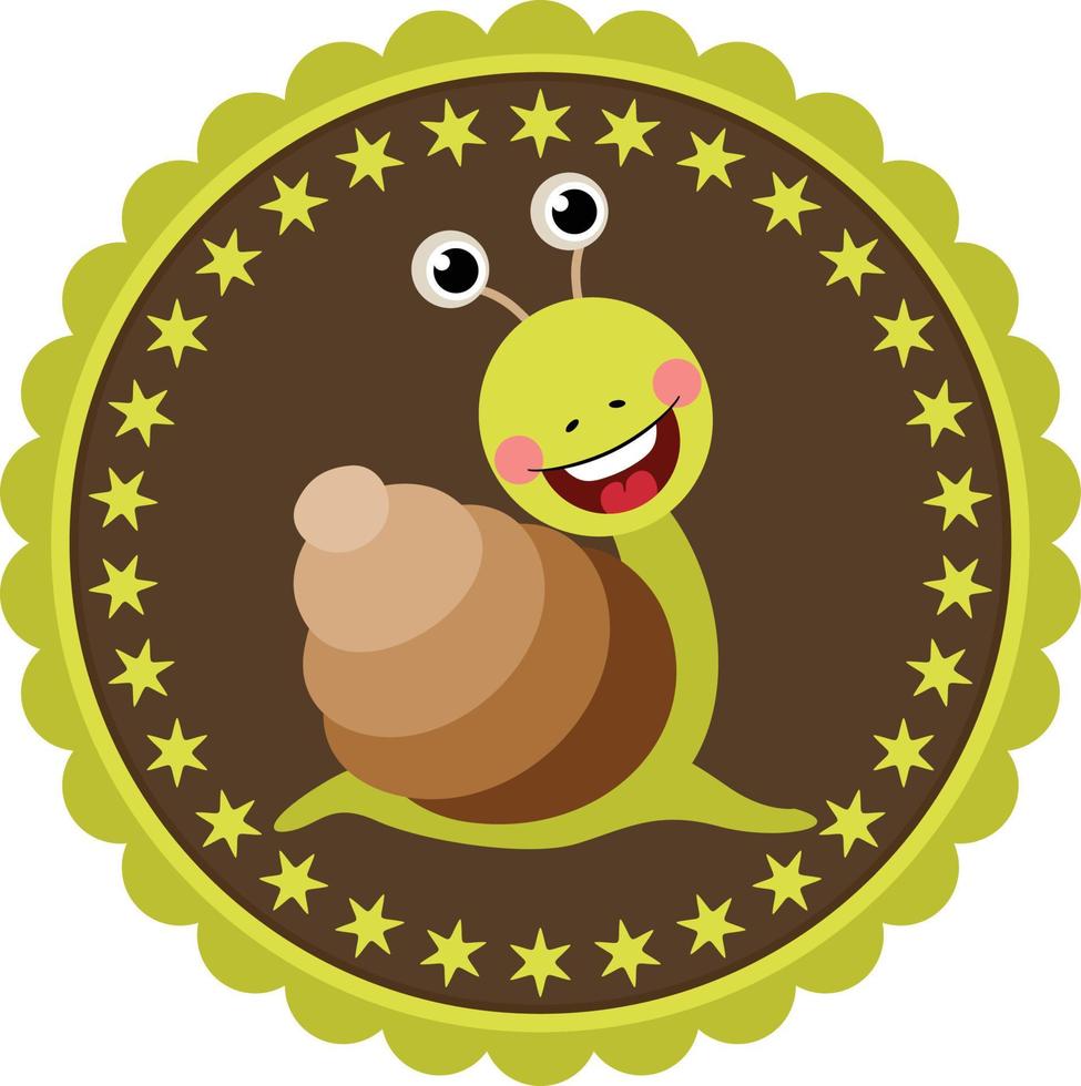 Funny snail round label sticker vector