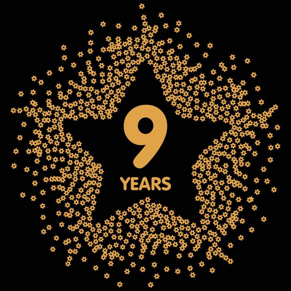 Star made of gold sequins star glitter on black background to celebrate happy 9 years vector