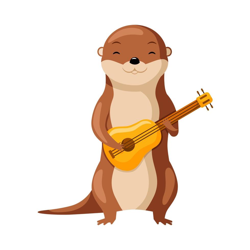 linda nutria jugando ukelele linda dibujos animados músico personaje. vector