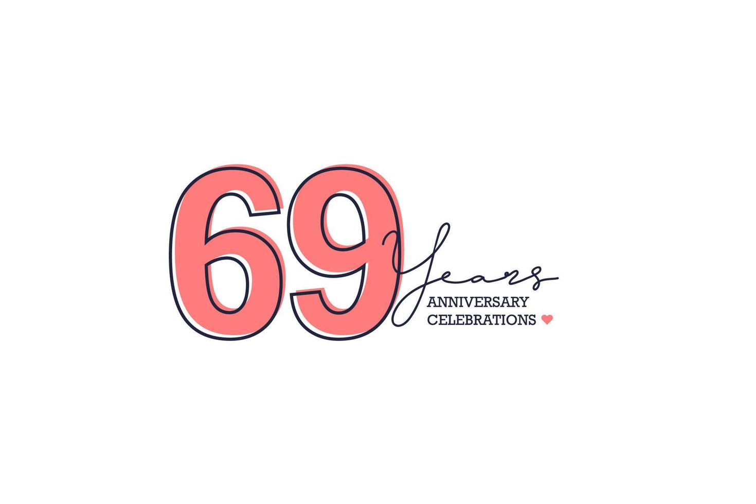 69 years anniversary. Anniversary template design concept with peach color and black line, design for event, invitation card, greeting card, banner, poster, flyer, book cover and print. Vector Eps10
