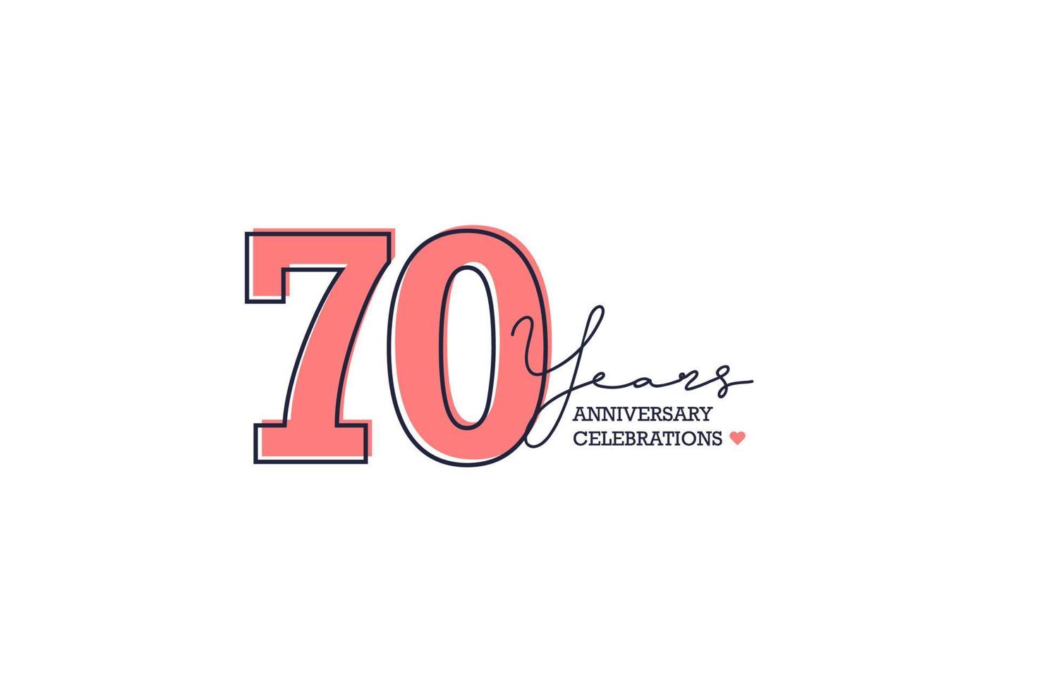 70 years anniversary. Anniversary template design concept with peach color and black line, design for event, invitation card, greeting card, banner, poster, flyer, book cover and print. Vector Eps10