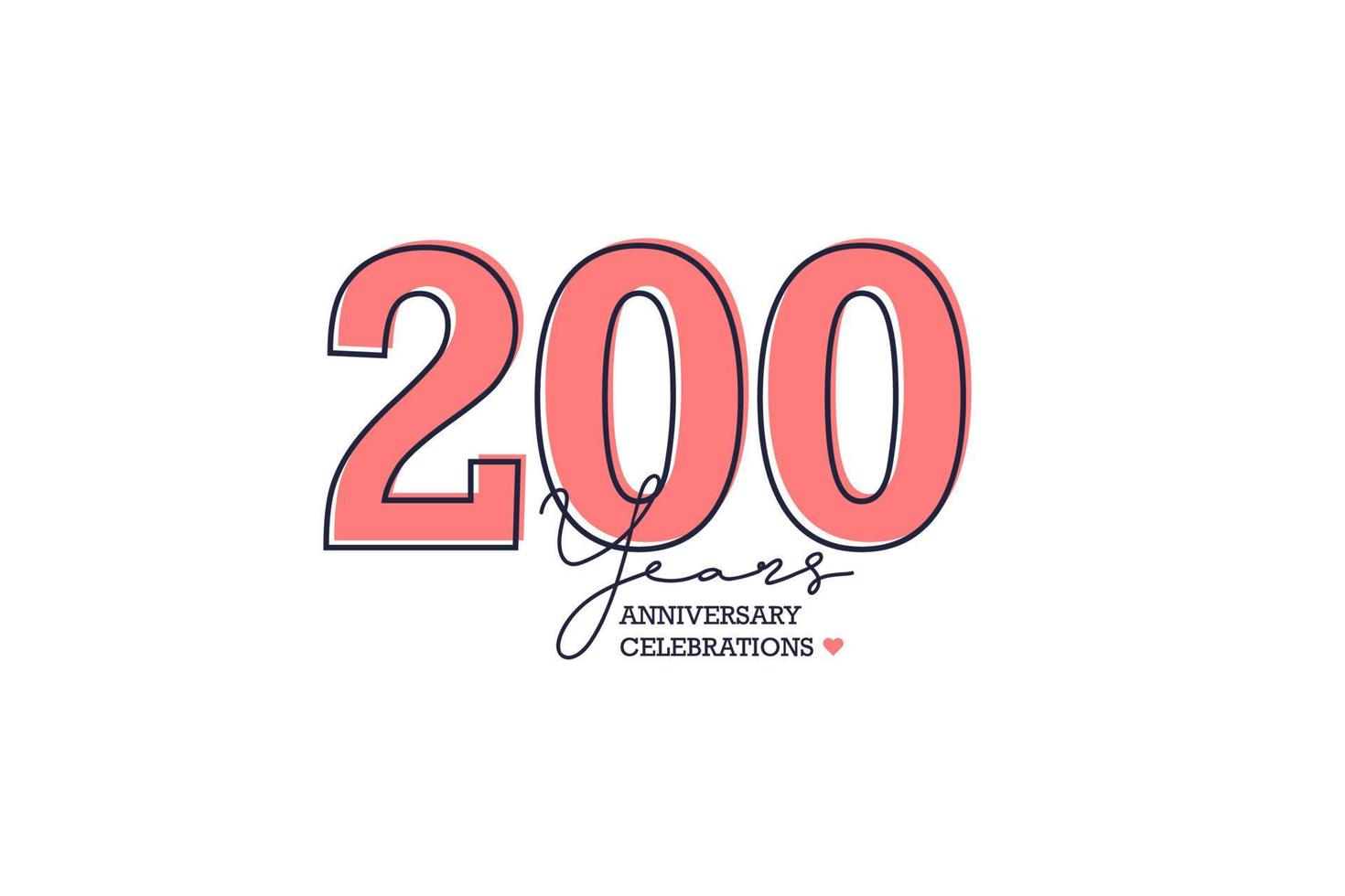 200 years anniversary. Anniversary template design concept with peach color and black line, design for event, invitation card, greeting card, banner, poster, flyer, book cover and print. Vector Eps10