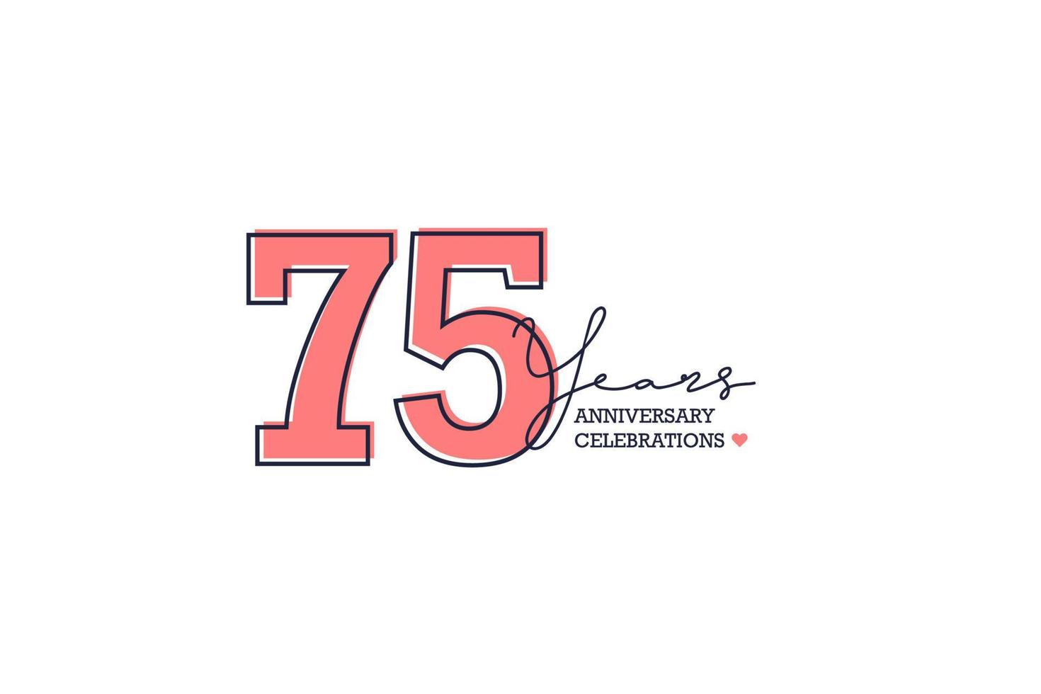 75 años aniversario. aniversario modelo diseño concepto con melocotón color y negro línea, diseño para evento, invitación tarjeta, saludo tarjeta, bandera, póster, volantes, libro cubrir y impresión. vector eps10