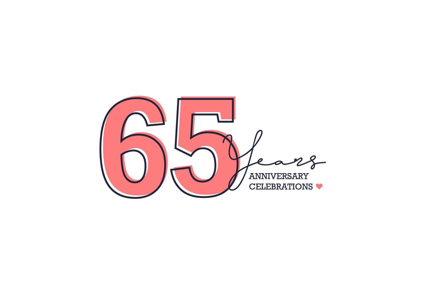 65 years anniversary. Anniversary template design concept with peach color and black line, design for event, invitation card, greeting card, banner, poster, flyer, book cover and print. Vector Eps10