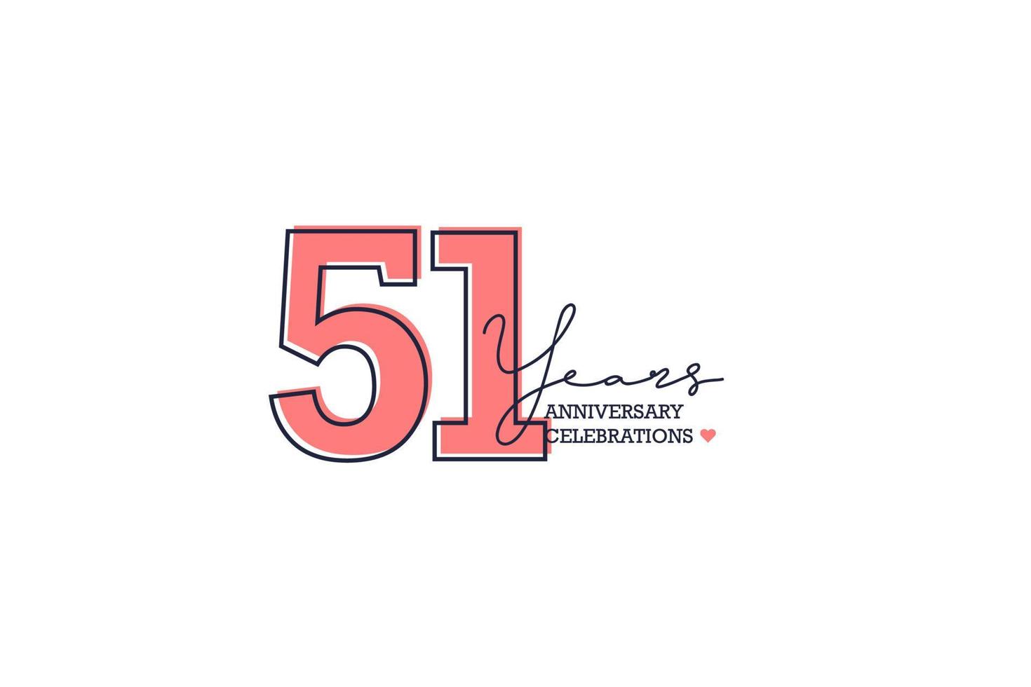 51 years anniversary. Anniversary template design concept with peach color and black line, design for event, invitation card, greeting card, banner, poster, flyer, book cover and print. Vector Eps10