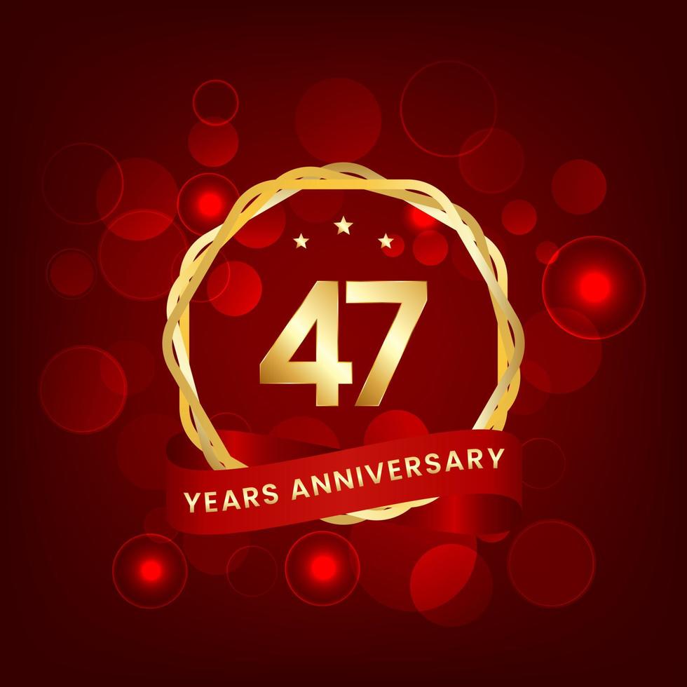 47 years anniversary. Anniversary template design with gold number and red ribbon, design for event, invitation card, greeting card, banner, poster, flyer, book cover and print. Vector Eps10