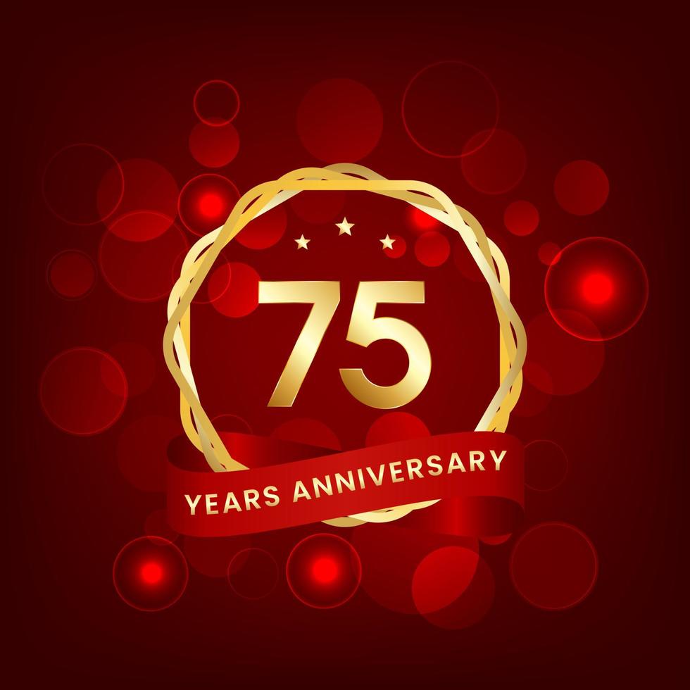 75 años aniversario. aniversario modelo diseño con oro número y rojo cinta, diseño para evento, invitación tarjeta, saludo tarjeta, bandera, póster, volantes, libro cubrir y impresión. vector eps10