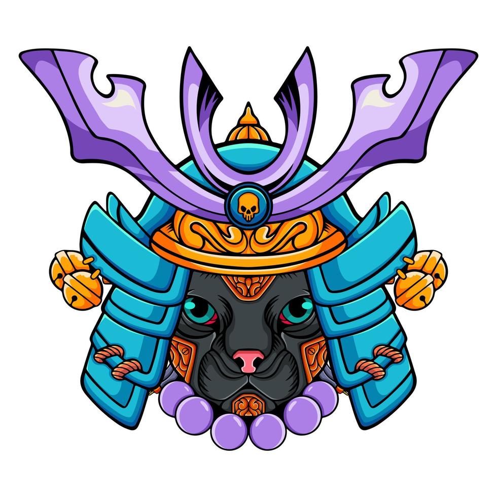black cat samurai illustration vector