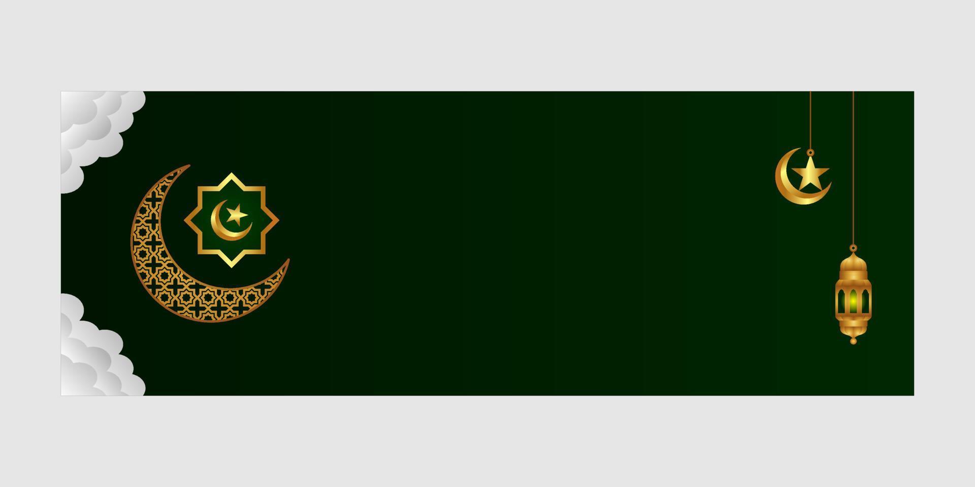 ramadan kareem banner design lanscape modern simple green golden vector