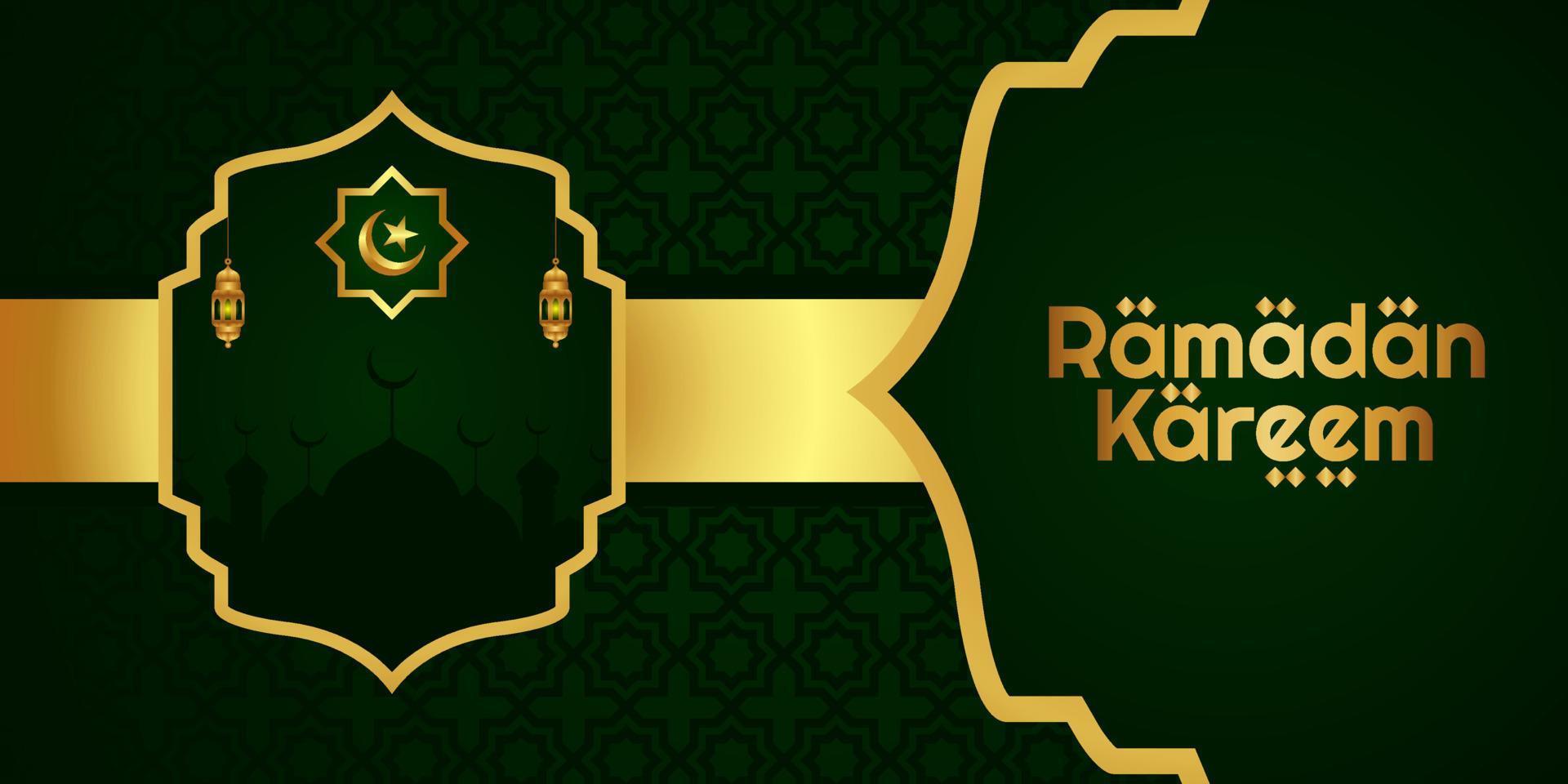 ramadan kareem banner design lanscape modern simple green golden vector