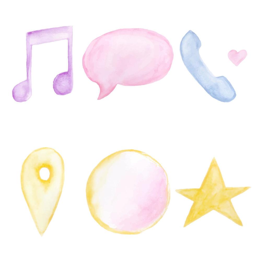 Watercolor icons. Vector illustration.