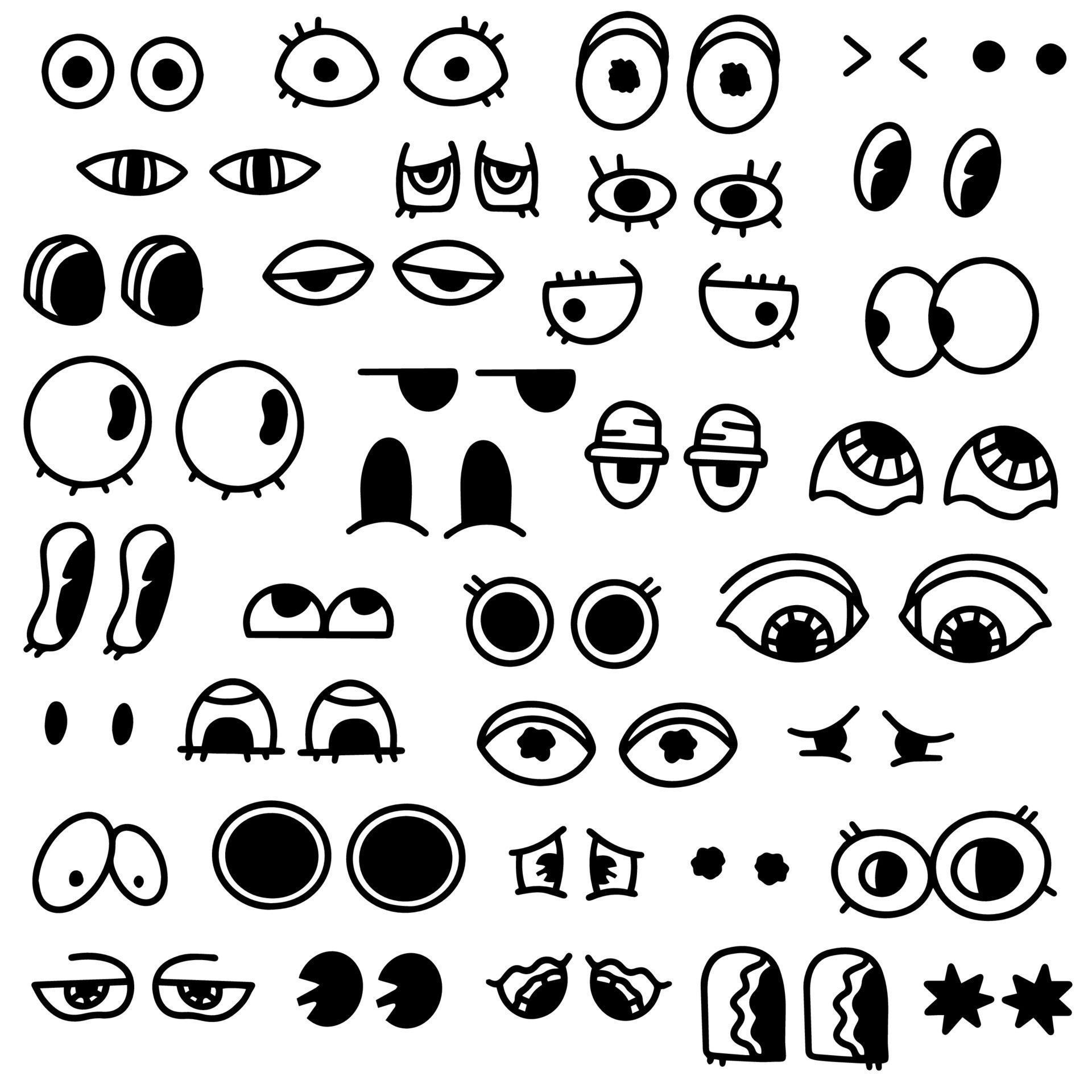 Different types of eyes hand drawn vector illustration set in cartoon