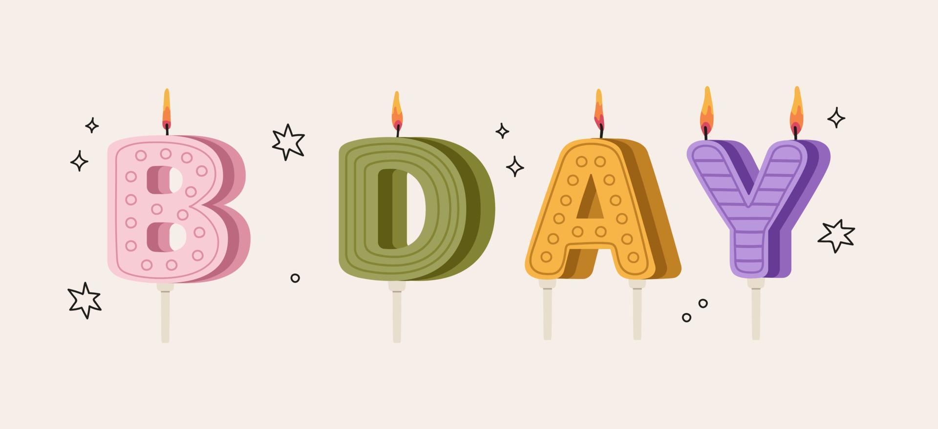 mano dibujado infantil años velas.cumpleaños vela cumpleaños bebé ducha regalos decoración vector. diseño para imprimir, textil, saludo tarjeta o envase papel. letra conformado velas vector