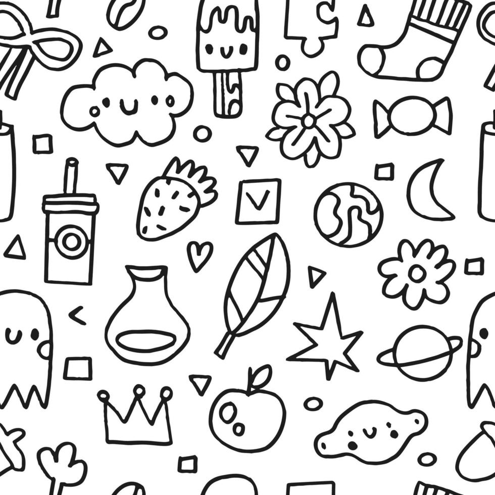 Cute childish pattern. Vector baby baby . Doodle koala,  boy, sun, glass, cacti, radio, flower, kettle. Perfect for wrapping paper, printing on the fabric, design package and cover for kids